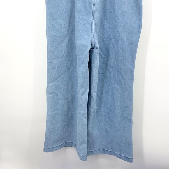 BOHME Women Size XL Overalls Light Wash Denim Jean Ruffle Wide Leg Crop Stretch - Picture 8 of 14